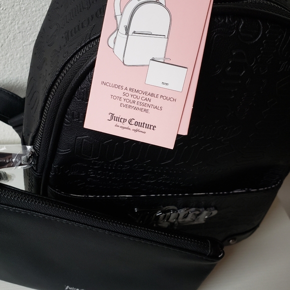 ❌SOLD❌Juicy Couture Backpack 2pc with Pouch Embossed Black Y2k Grunge - Picture 7 of 14